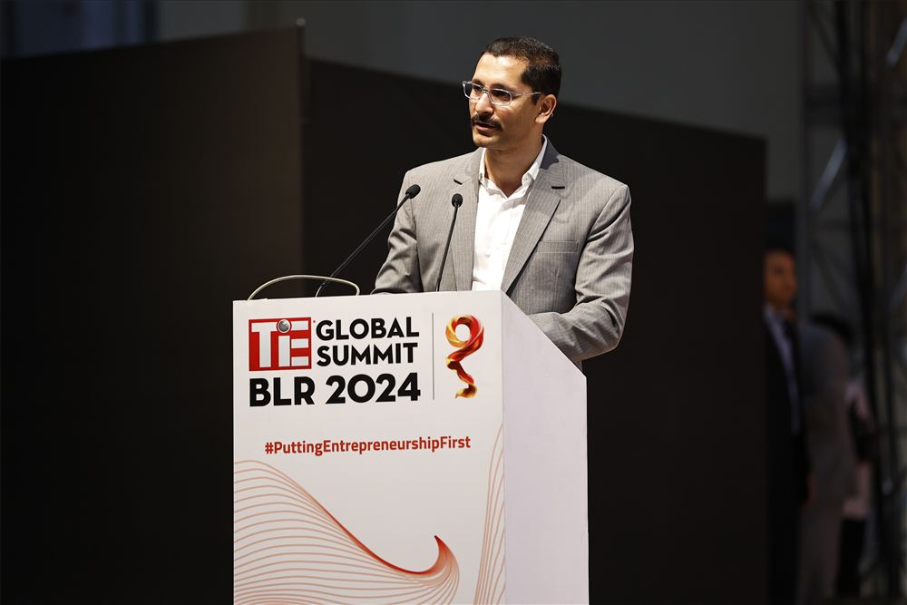 Chinmay at the TiE Global Summit Bangalore 2024 podium